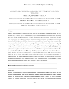 African Journal of Co-Operative Development and Technology ASSESSMENT of ENVIRONMENTAL DEGRADATION and WATER QUALITY in SOUTHERN