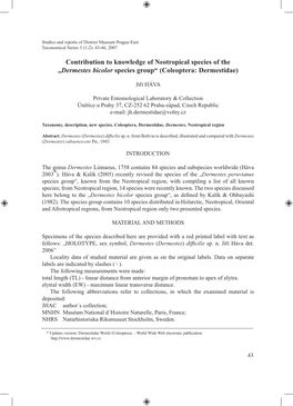 Contribution to Knowledge of Neotropical Species of the „Dermestes Bicolor Species Group“ (Coleoptera: Dermestidae)