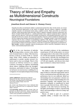 Theory of Mind and Empathy As Multidimensional Constructs Neurological Foundations
