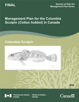 Management Plan for the Columbia Sculpin (Cottus Hubbsi) in Canada