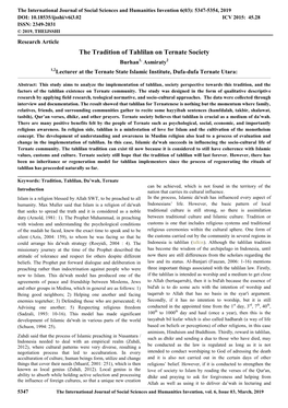 The Tradition of Tahlilan on Ternate Society Burhan1, Asmiraty2 1,2Lecturer at the Ternate State Islamic Institute, Dufa-Dufa Ternate Utara