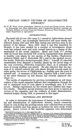 CERTAIN INSECT VECTORS of APLANOBACTER STEWARTI ' by F