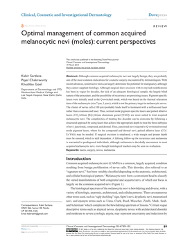 Optimal Management of Common Acquired Melanocytic Nevi (Moles): Current Perspectives