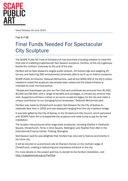 Final Funds Needed for Spectacular City Sculpture