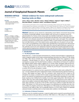 Orbital Evidence for More Widespread Carbonate- 10.1002/2015JE004972 Bearing Rocks on Mars Key Point: James J