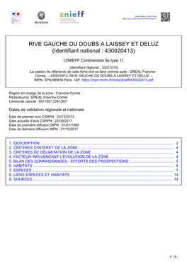 RIVE GAUCHE DU DOUBS a LAISSEY ET DELUZ (Identifiant National : 430020413)