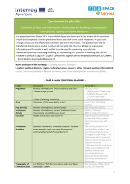 Questionnaire for Pilot Sites Collection of Facts and Information of Pilot Sites