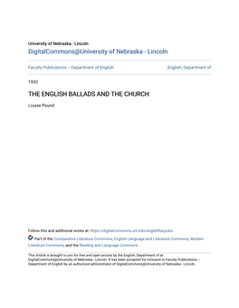 The English Ballads and the Church