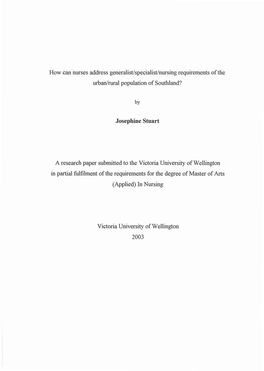 How Can Nurses Address Generalist/Specialist/Nmsing Requirements of the Urbanlrural Population of Southland?
