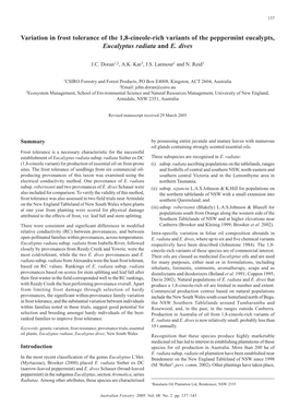 Variation in Frost Tolerance of the 1,8-Cineole-Rich Variants of the Peppermint Eucalypts, Eucalyptus Radiata and E