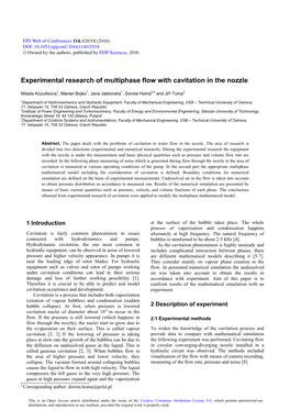 Experimental Research of Multiphase Flow with Cavitation in the Nozzle
