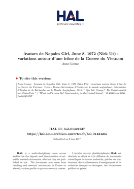 Avatars De Napalm Girl, June 8, 1972 (Nick Ut) : Variations Autour D’Une Icône De La Guerre Du Vietnam Anne Lesme