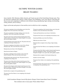 Olympic Winter Games Brain Teaser I