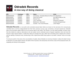 Odradek Records Catalogue