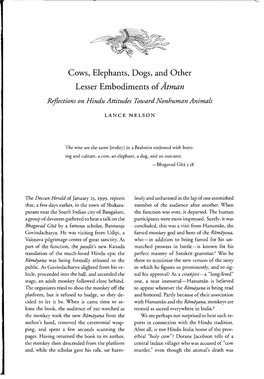 Cows, Elephants, Dogs, and Other Lesser Embodiments Ofatman Reflections on Hindu Attitudes Toward Nonhuman Animals