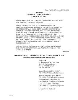 AFFIDAVIT of SUZAN MITCHELL-SCOTT AFFIRMED JUNE 26, 2020 (Regarding Application Returnable June 29, 2020)