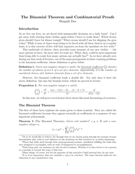 The Binomial Theorem and Combinatorial Proofs Shagnik Das