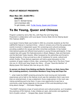To Be Young, Queer and Chinese