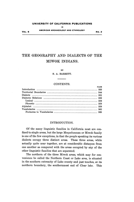 The Geography and Dialects of the Miwok Indians