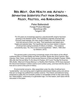 Red Meat, Our Health and Alfalfa – Separating Scientific Fact from Opinions, Policy, Politics, and Bureaucracy