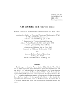 Ads Orbifolds and Penrose Limits