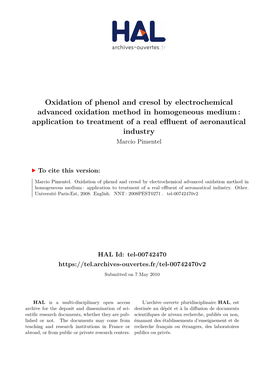 Oxidation of Phenol and Cresol by Electrochemical Advanced Oxidation Method in Homogeneous Medium: Application to Treatment of A