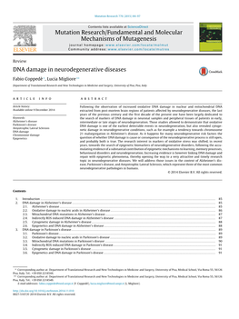 DNA Damage in Neurodegenerative Diseases