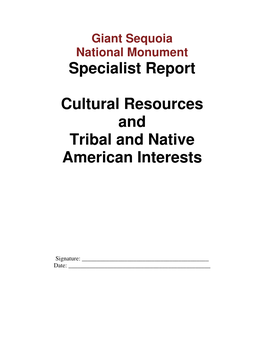 Cultural Resources and Tribal and Native American Interests