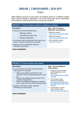 2 BACHILLERATO | 2016-2017 Projects