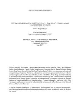 Environmental Policy As Social Policy? the Impact of Childhood Lead Exposure on Crime