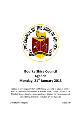 Bourke Shire Council Agenda Monday, 21 January 2013