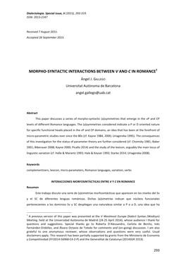 Morpho-Syntactic Interactions Between V and C in Romance1