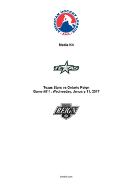 Media Kit Texas Stars Vs Ontario Reign Game #511: Wednesday