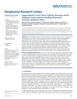 Upper Mantle P and S Wave Velocity Structure of the Kalahari Craton And