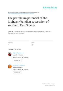 The Petroleum Potential of the Riphean–Vendian Succession of Southern East Siberia
