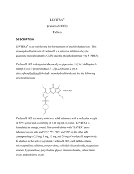 LEVITRA (Vardenafil Hcl) Tablets
