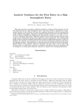 Analytic Guidance for the First Entry in a Skip Atmospheric Entry