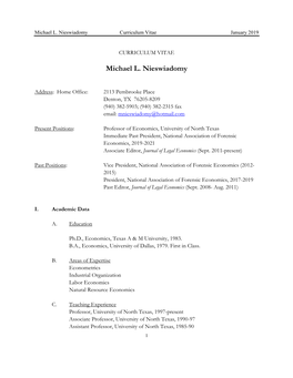 Michael L. Nieswiadomy Curriculum Vitae January 2019