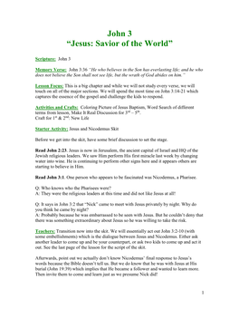 John 3 “Jesus: Savior of the World”