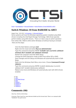 Switch Windows 10 from RAID/IDE to AHCI Switch Windows 10 from RAID/IDE to AHCI