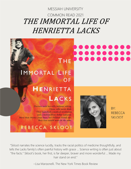 The Immortal Life of Henrietta Lacks Will Be Read by the Incoming Class of 2021
