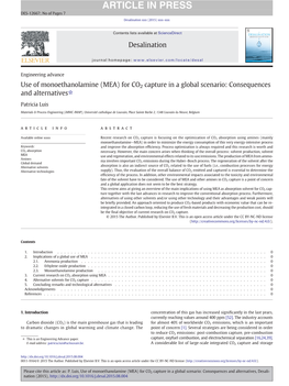 Use of Monoethanolamine (MEA) for CO2 Capture in a Global Scenario: Consequences and Alternatives☆