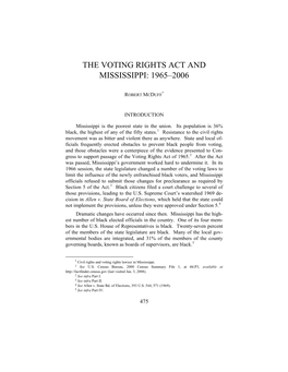 The Voting Rights Act and Mississippi: 1965–2006