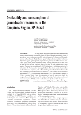 Availability and Consumption of Groundwater Resources in the Campinas Region, SP, Brazil