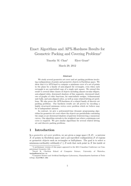 Exact Algorithms and APX-Hardness Results for Geometric Packing and Covering Problems∗