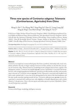 Three New Species of Cortinarius Subgenus Telamonia (Cortinariaceae, Agaricales) from China