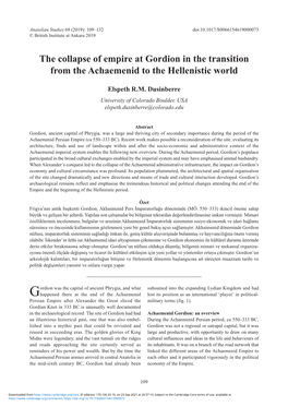 The Collapse of Empire at Gordion in the Transition from the Achaemenid to the Hellenistic World