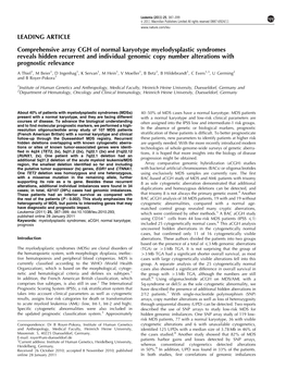 Comprehensive Array CGH of Normal Karyotype Myelodysplastic
