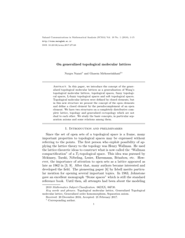 On Generalized Topological Molecular Lattices 1. Introduction And