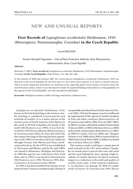 First Records of Leptoglossus Occidentalis Heidemann, 1910 (Heteroptera: Pentatomorpha: Coreidae) in the Czech Republic